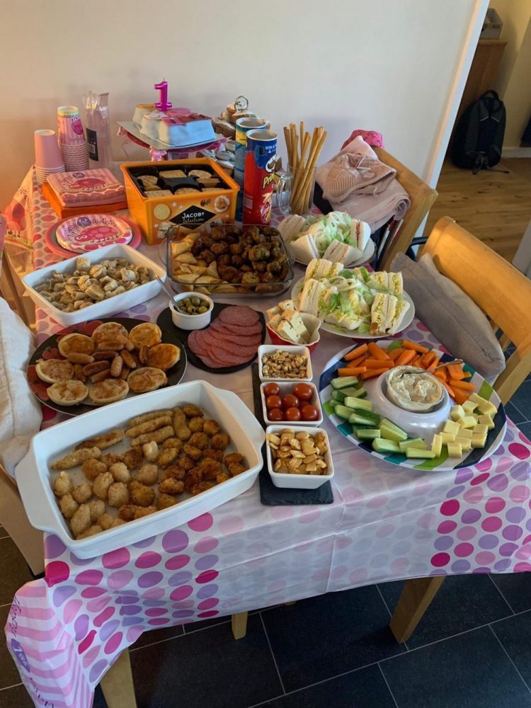 Table full of buffet party food