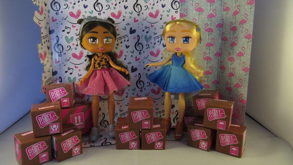Boxy Dolls stood with their carton boxes